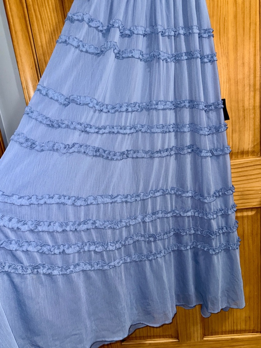NWT Lulu's Enchantingly Sweet Slate Blue Chiffon Backless Maxi - M - Picture 8 of 16
